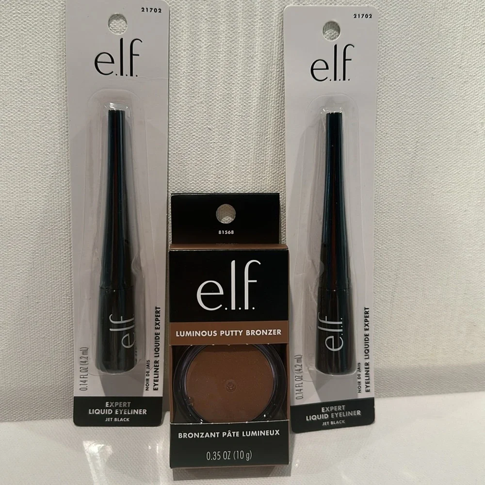 E.L.F Makeup bundle of 2 Liquid Eyeliners and 1Luminous Putty Bronzer w/Argan.